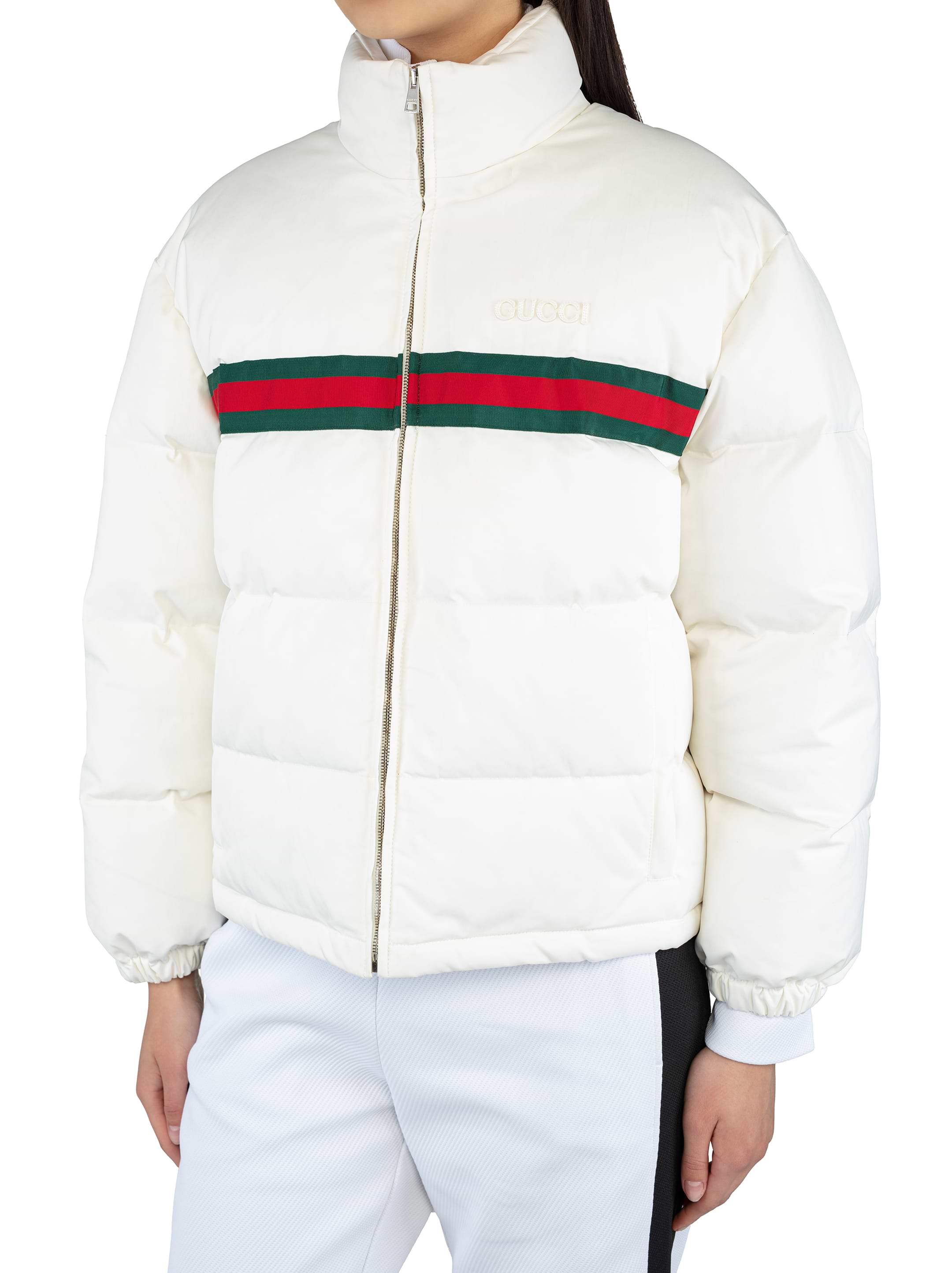 Web quilted down jacket Gucci for women - buy in the