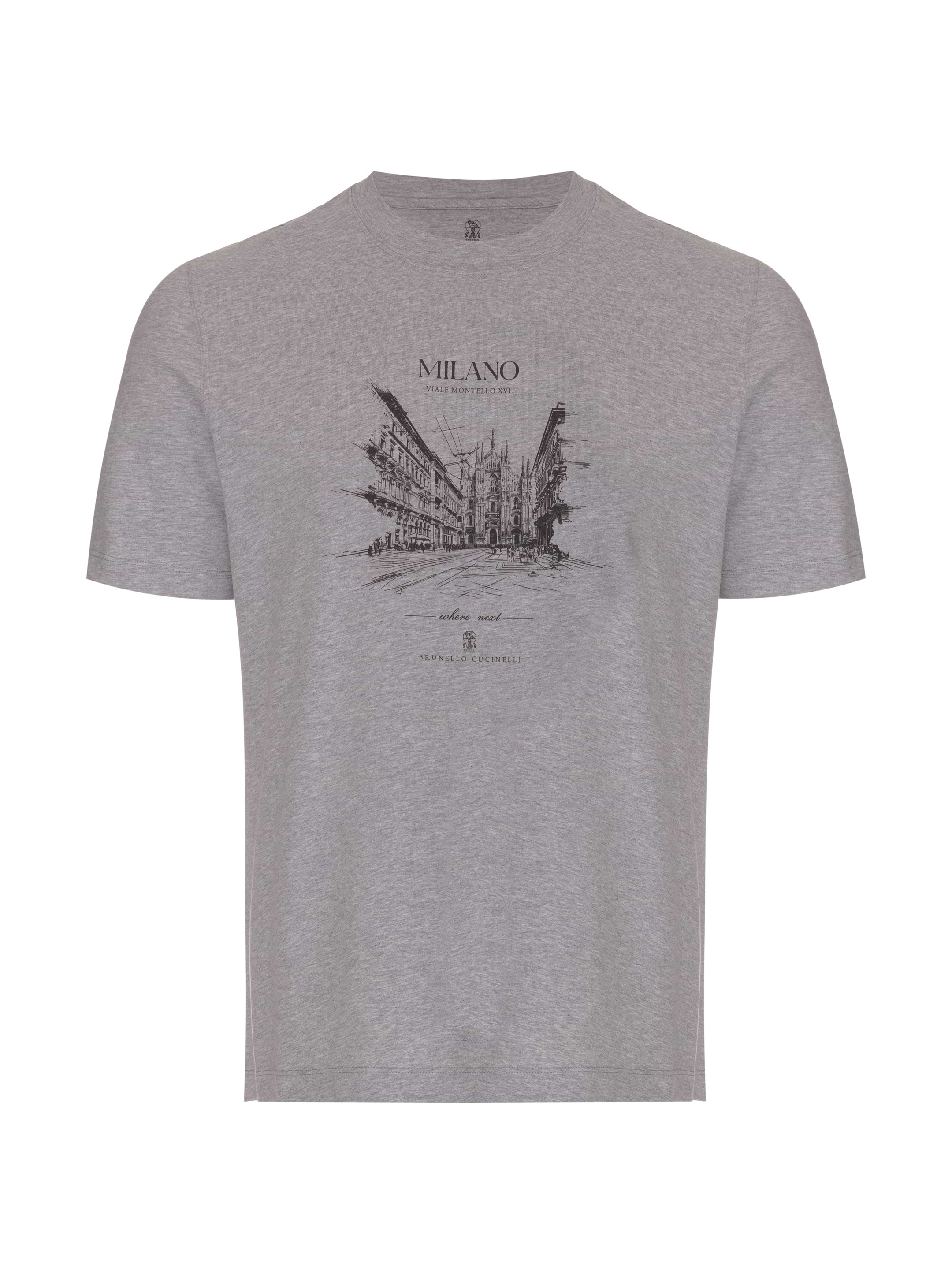 【関税＆送料込み】Brunello Cucinelli Printed Cotton T-Shir T-shirt with print for Man in Cherry | Brunello Cucinelli