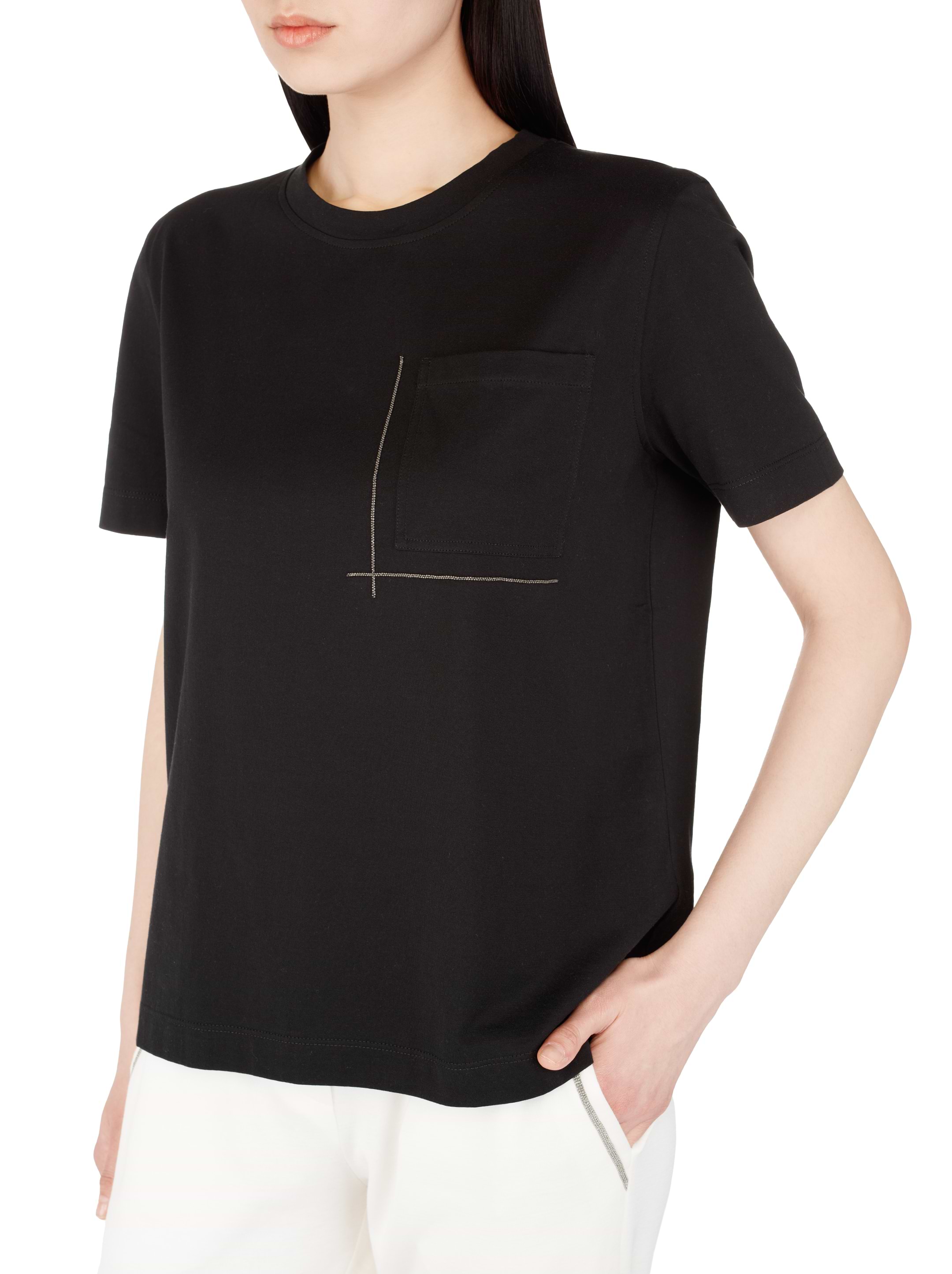 Tシャツ・カットソー BRUNELLO CUCINELLI Women Tops M0T18BD200 C101 Black Brunello Cucinelli women's Cotton t-shirt with monil chain
