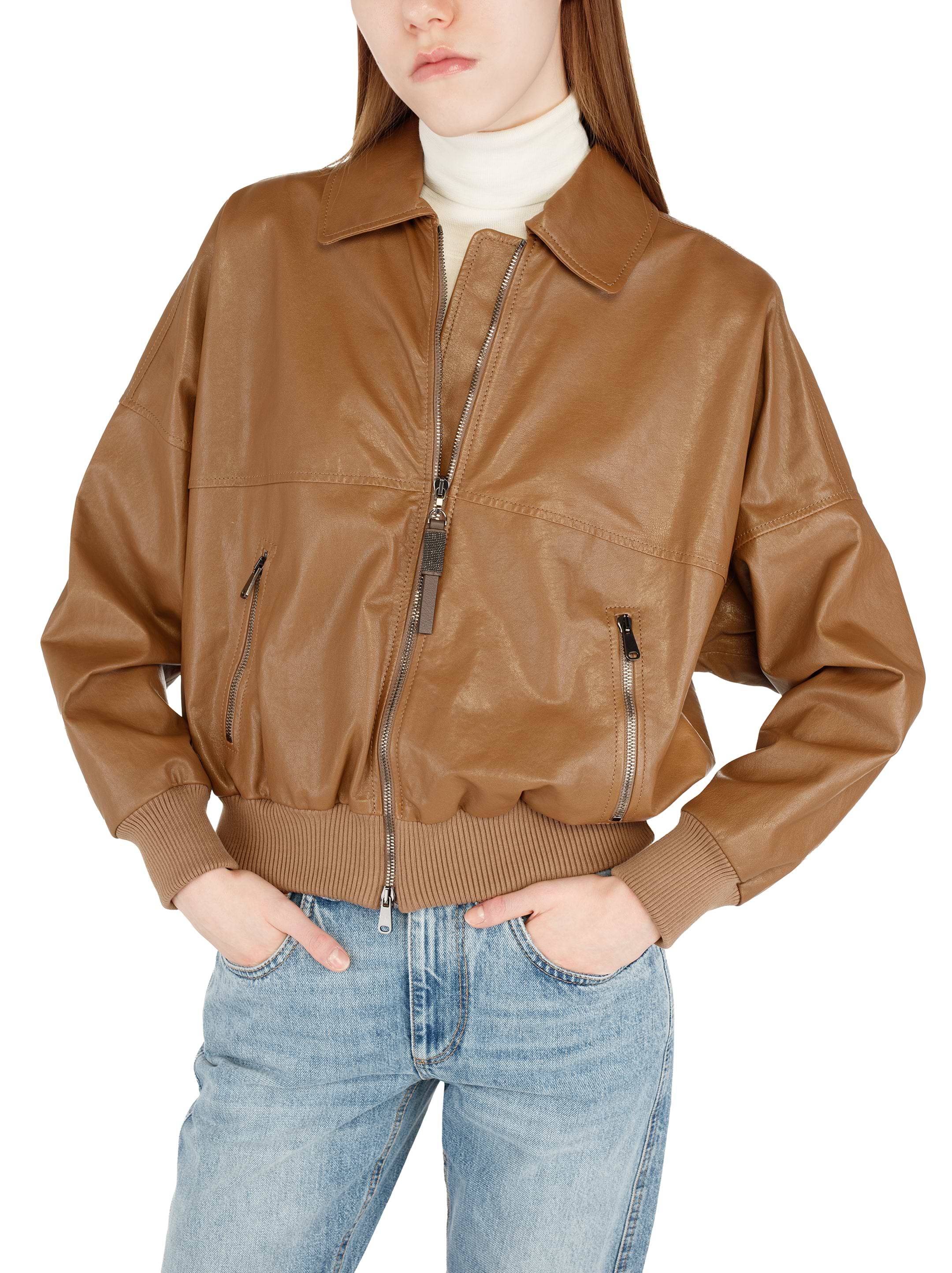 ジャケット BRUNELLO CUCINELLI Women Leather Jackets M0PCL208XC7495 Brow Brunello Cucinelli Leather outerwear | Nordstrom