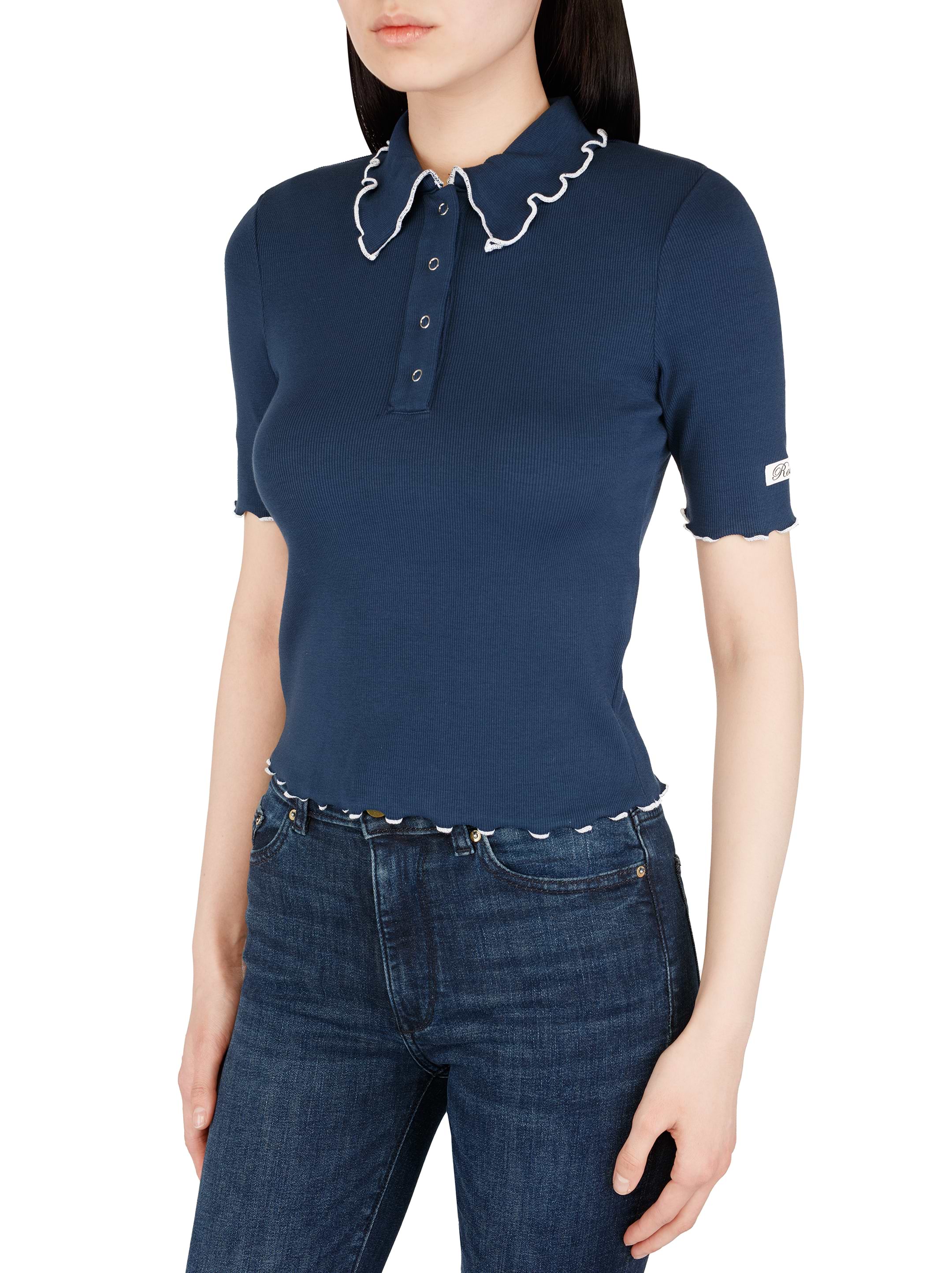 【関税&送料込】Rotate Birger Christensen Cotton Polo ROTATE BIRGER CHRISTENSEN Ribbed Polo Top | Blue | FARFETCH