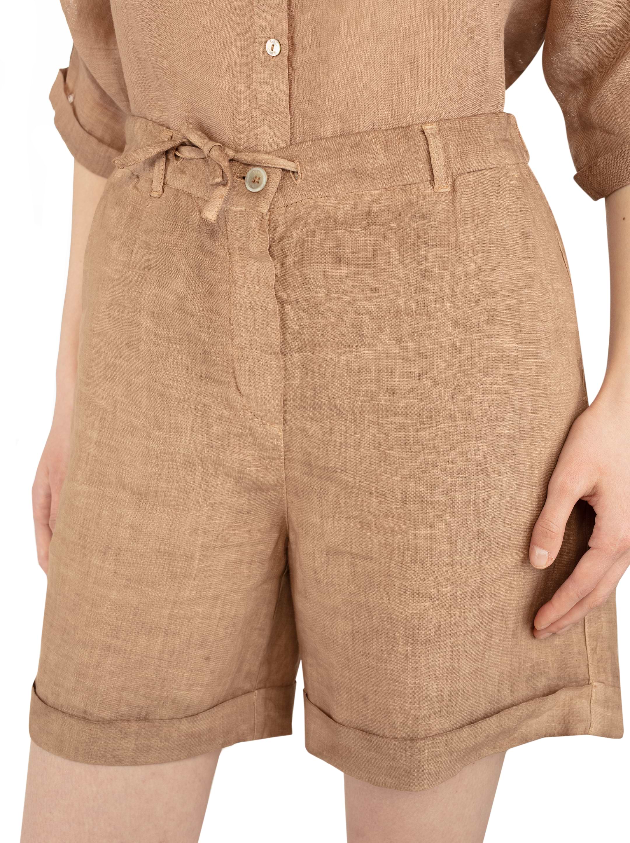 120% Lino women's Linen shorts with drawstring - buy for