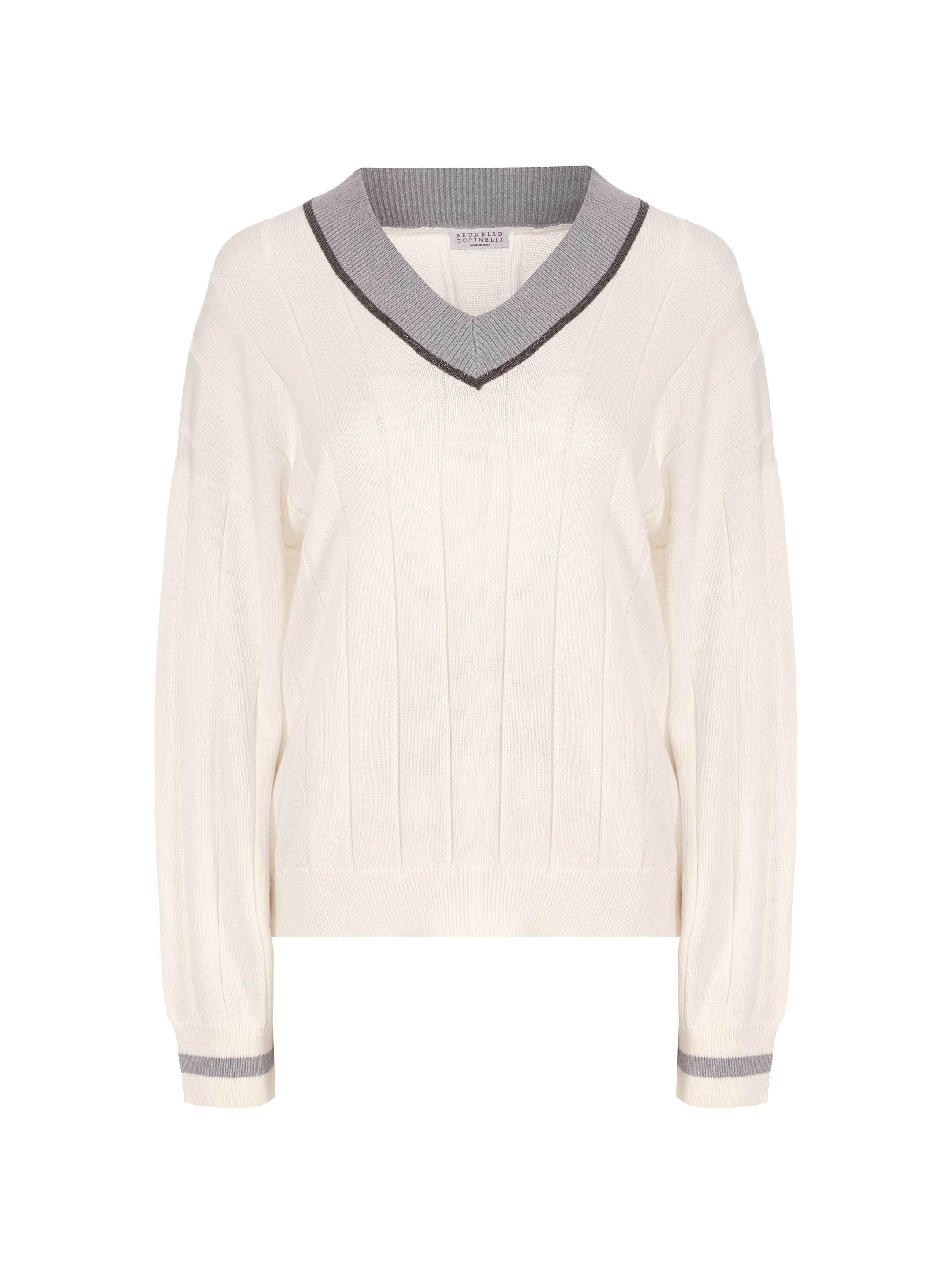 BRUNELLO CUCINELLI - ★BRUNELLO CUCINELLI★Vネック★モニーレ★コットンニット★ Brunello Cucinelli Ribbed V-neck Sweater | Blue | FARFETCH