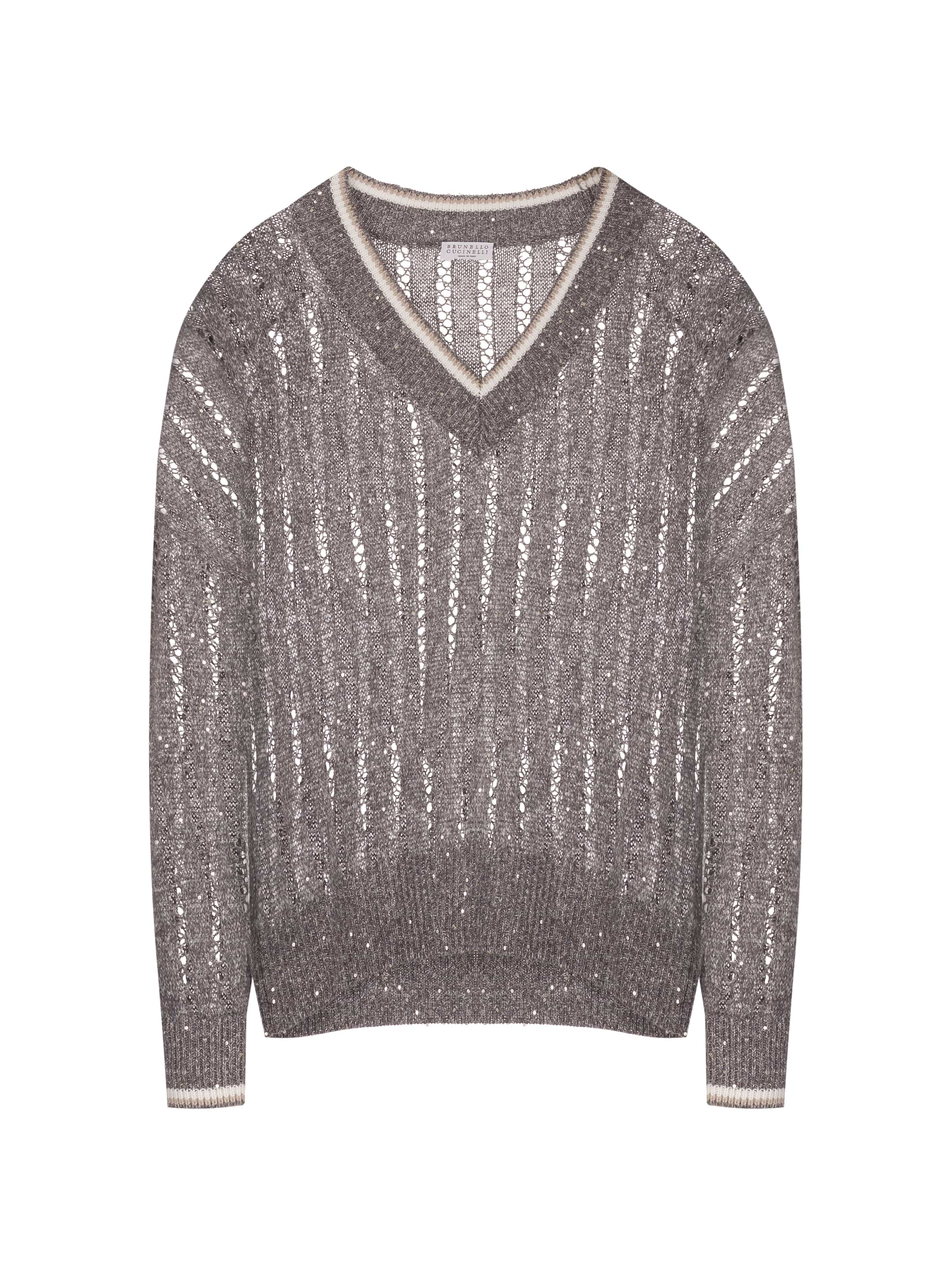 美品　Brunello Cucinelli グレー Vネック トップス L Brunello Cucinelli - Heather Gray Ribbed Cotton Long Sleeve