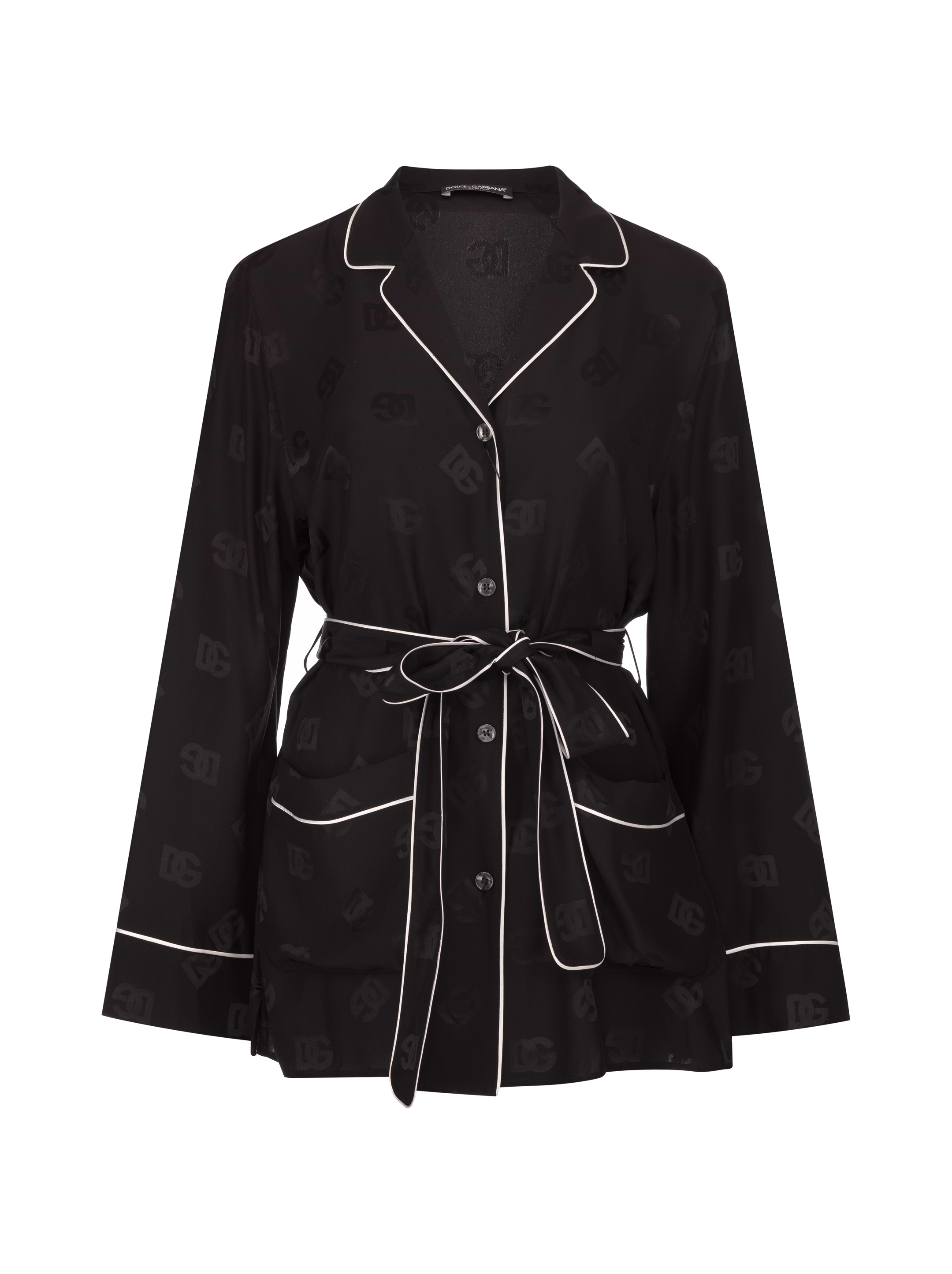 ルームウェア・パジャマ DOLCE  GABBANA Women Lounge Wear O9A05T ONO13 N0000 BLACK Silk pajama shirt with contrasting piping in Black for Women