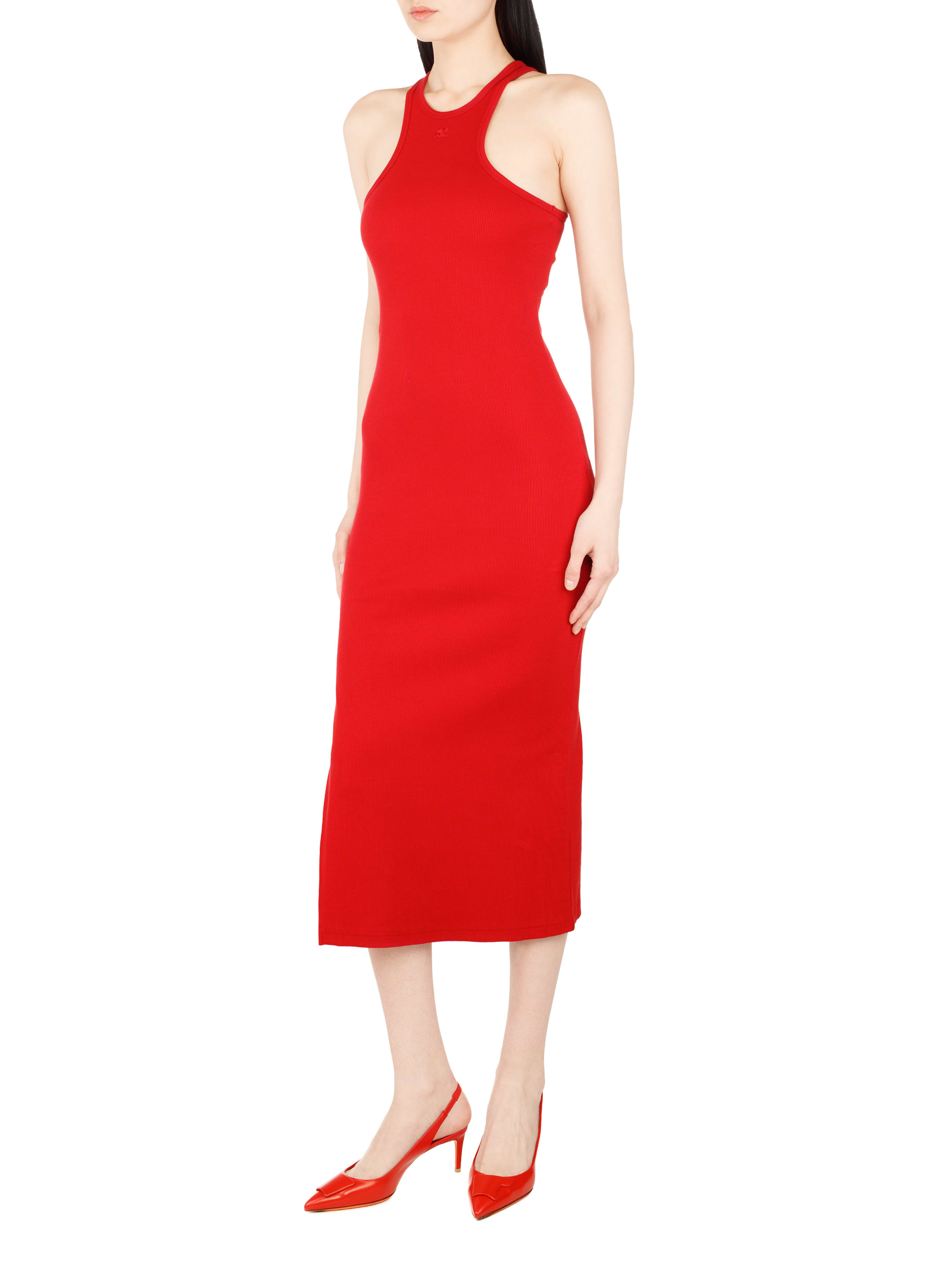 ワンピース COURReGES Woman Dress Red 125MRO572FI0001 4015 Courrèges Flared Racerback Sleeveless Dress In Red | ModeSens
