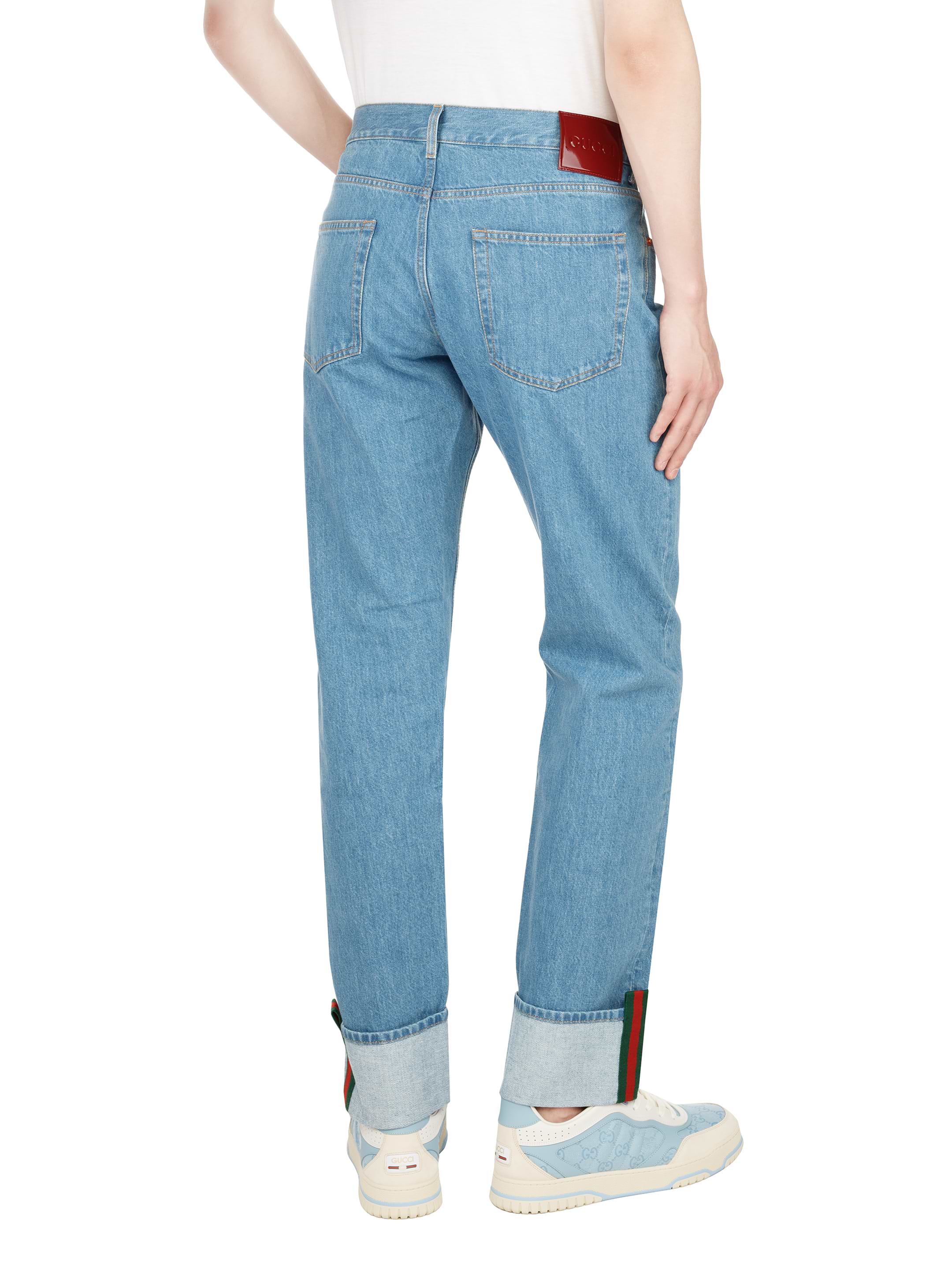 ボトムスその他 GUCCI Straight light blue jeans with faded effect Straight fit denim pants in light blue | GUCCI® US