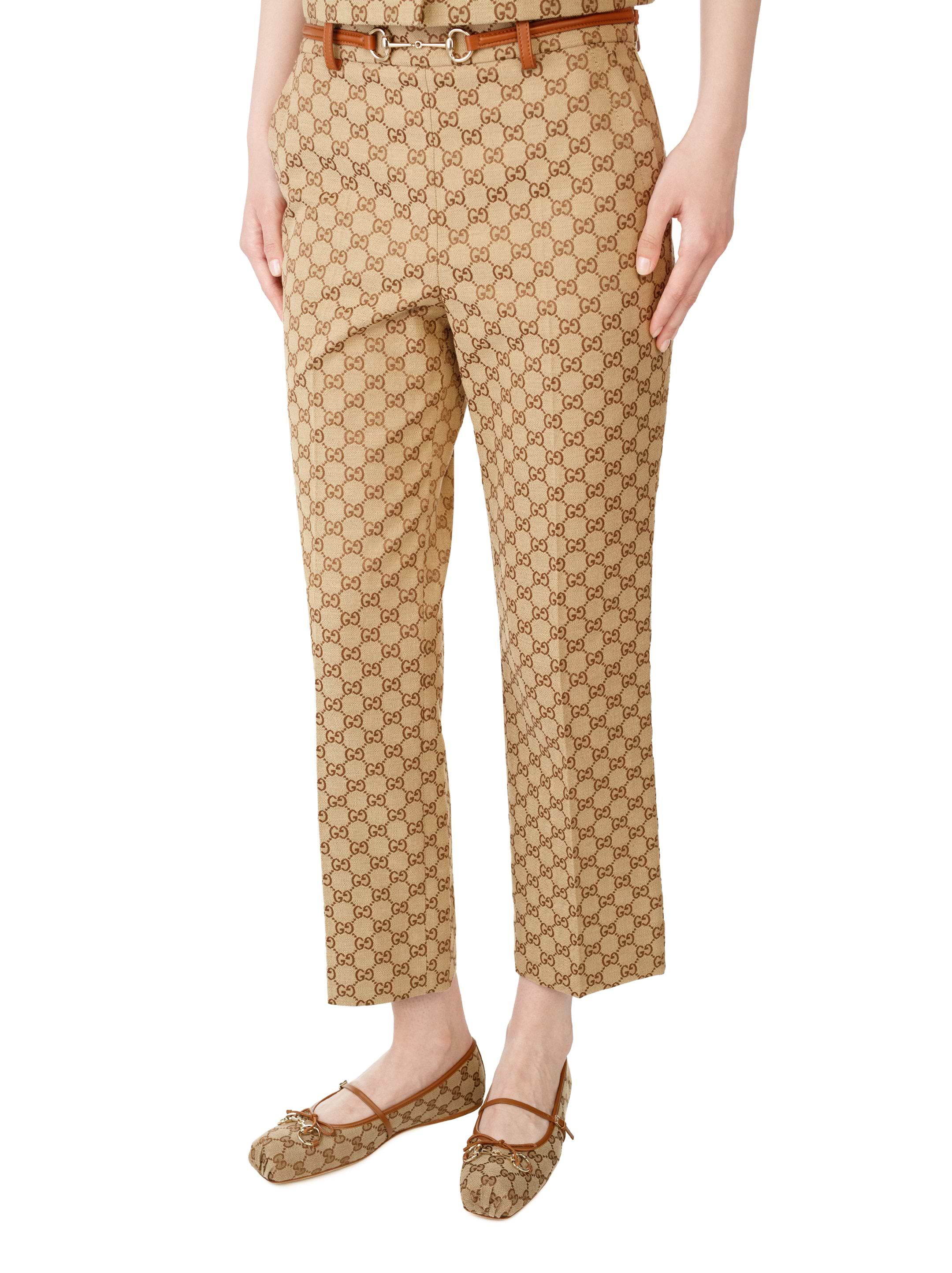 GUCCI｜CHINO PANTS (820466 Z8BZK 2580) GG canvas pants with Horsebit in camel and dark brown