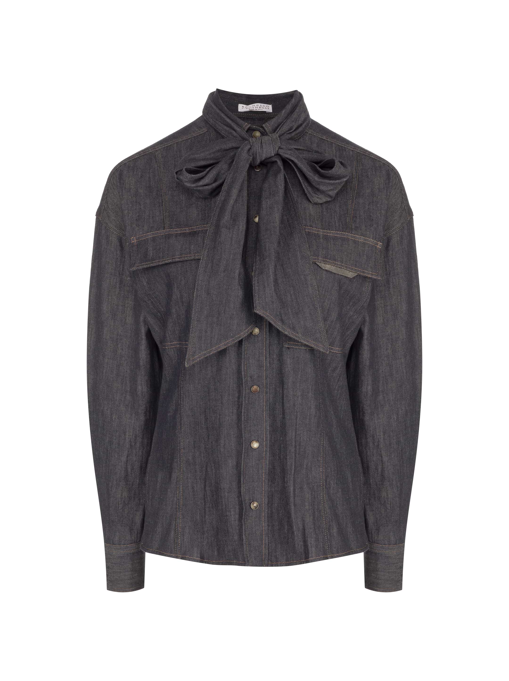 Brunello Cucinelli women's Denim shirt with a bow - buy for