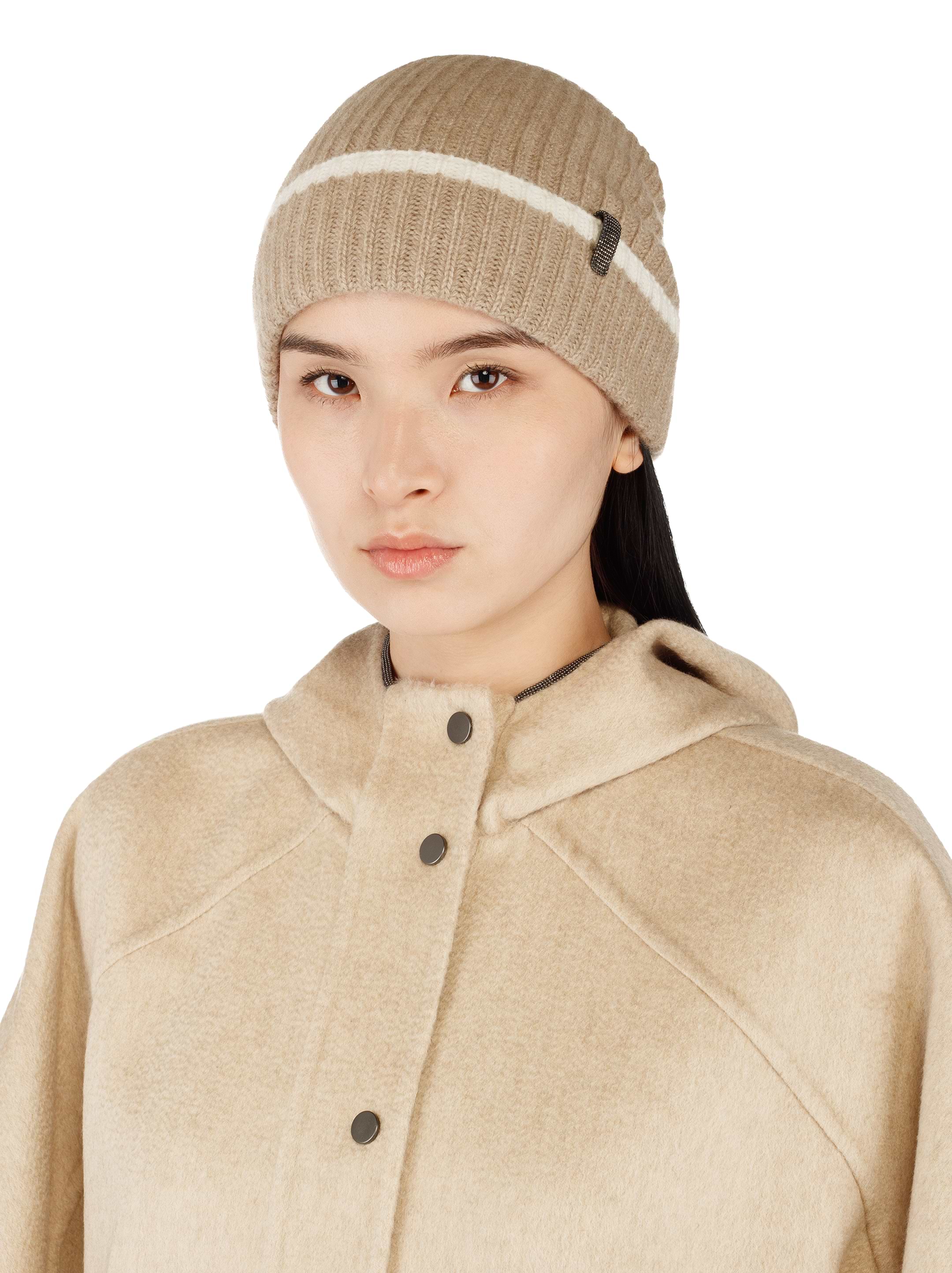 Brunello Cucinelli women's Cashmere beanie with monil chain