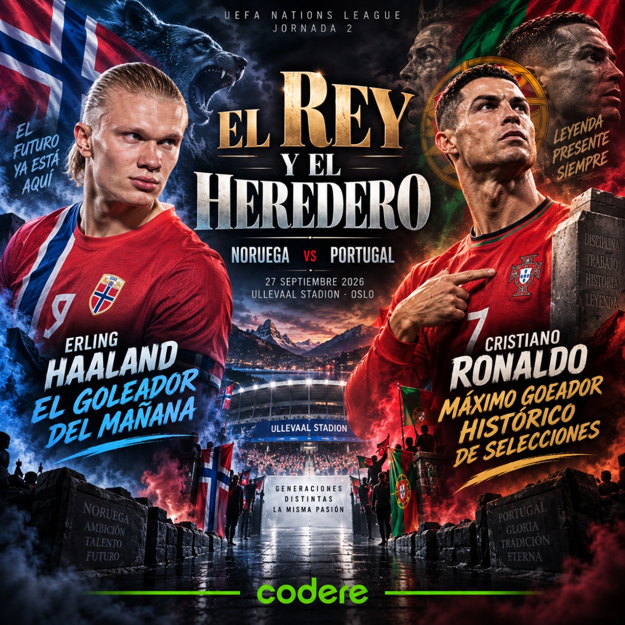 Haaland desafía a Cristiano Ronaldo en el Noruega vs Portugal