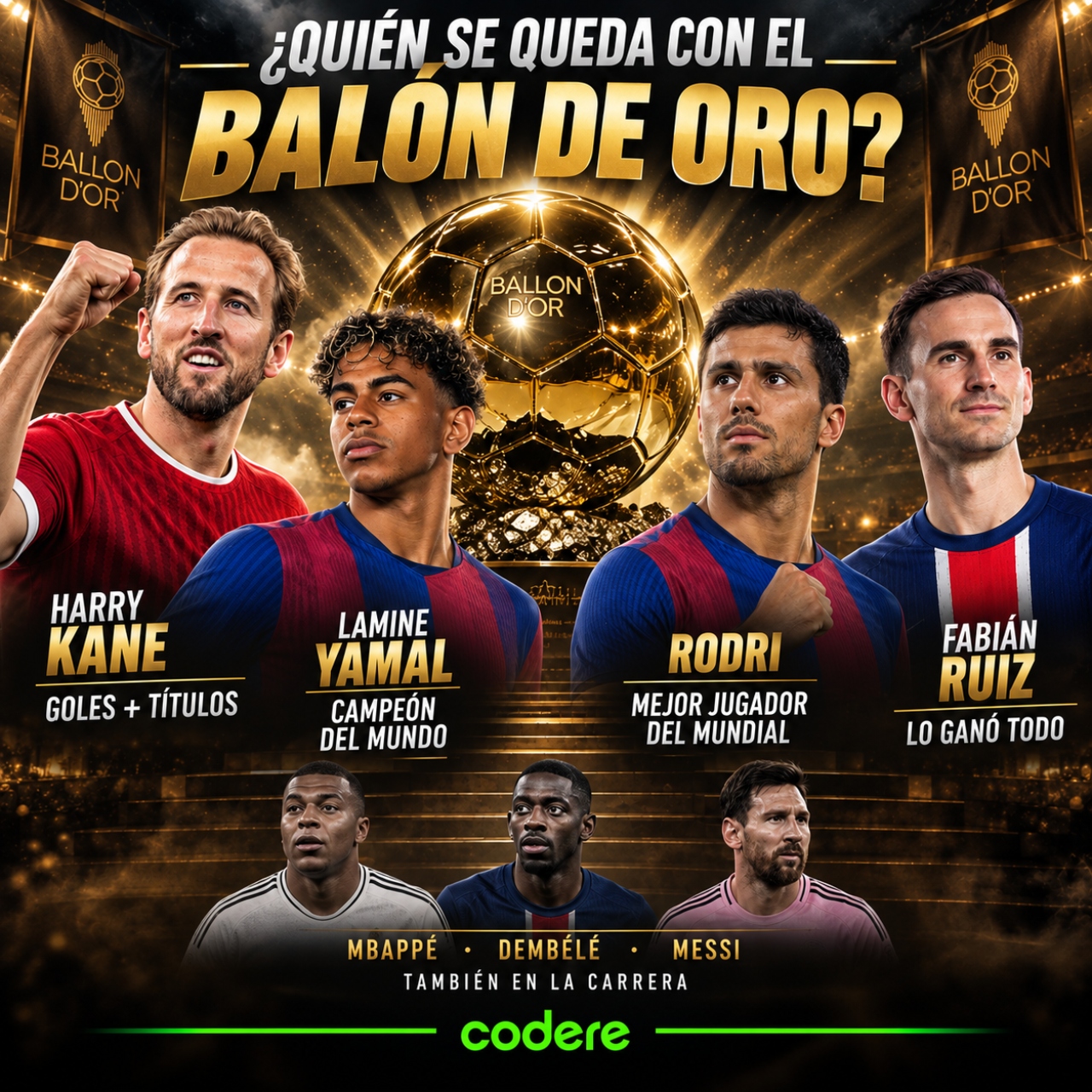 Harry Kane, Yamal, Rodri y Fabian Ruiz nominados al balon de oro 2026