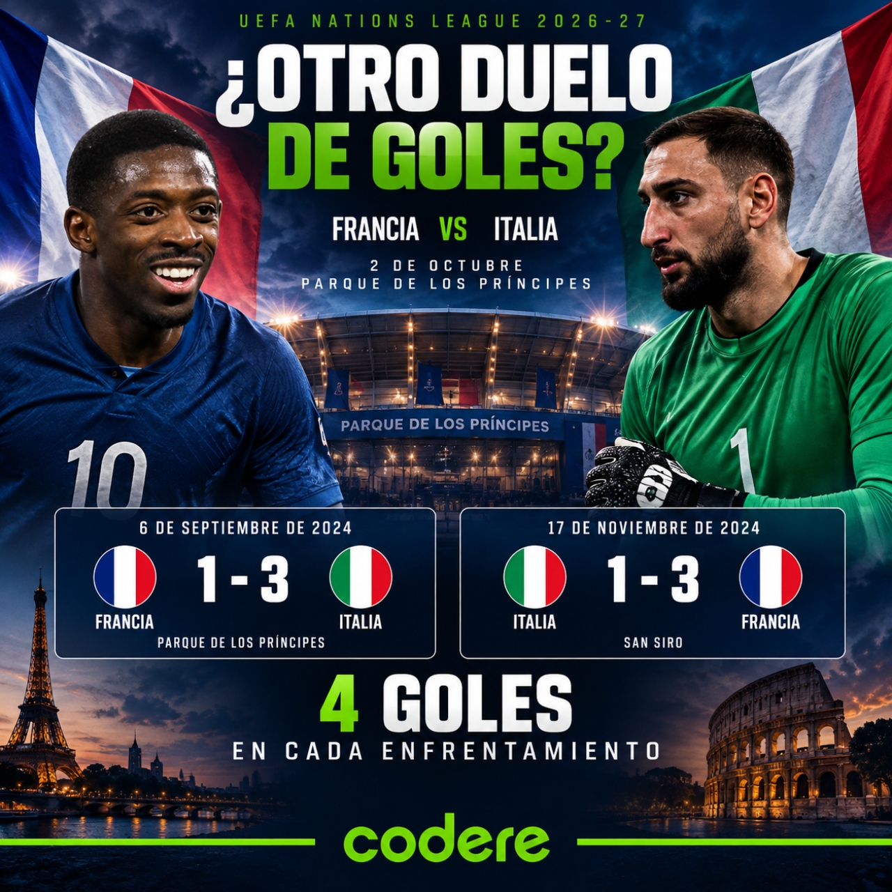 historial de enfrentamientos de Francia vs Italia