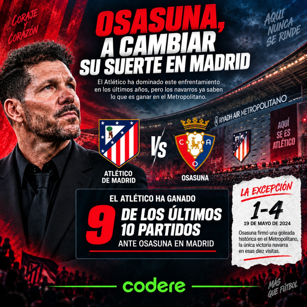 historial de enfrentamientos entre Atlético de Madrid vs Osasuna