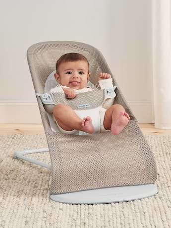 ‏טרמפולינה לתינוק Baby Bouncer בד נושם Mesh -  בז'/לבן Grey Beige/White