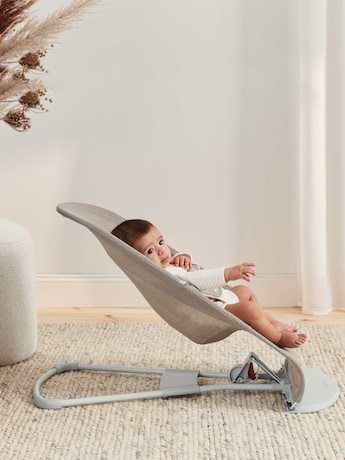 ‏טרמפולינה לתינוק Baby Bouncer בד נושם Mesh -  בז'/לבן Grey Beige/White