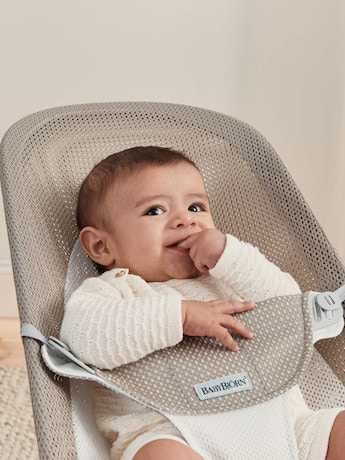 ‏טרמפולינה לתינוק Baby Bouncer בד נושם Mesh -  בז'/לבן Grey Beige/White