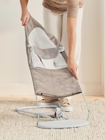 ‏טרמפולינה לתינוק Baby Bouncer בד נושם Mesh -  בז'/לבן Grey Beige/White