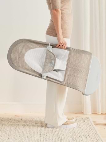 ‏טרמפולינה לתינוק Baby Bouncer בד נושם Mesh -  בז'/לבן Grey Beige/White