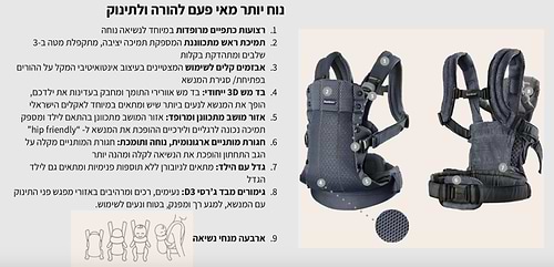 מנשא תינוק הרמוני Harmony בד נושם 3D Mes - שחור Black