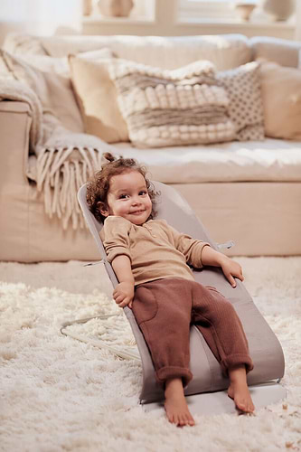 ‏טרמפולינה לתינוק Baby Bouncer כותנה עלי כותרת - בז' Sand grey 