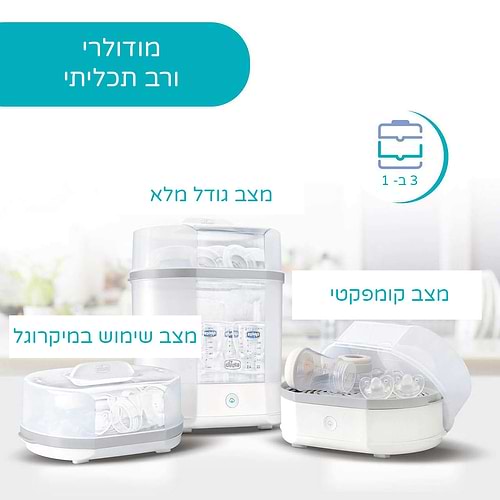 סטריליזטור חשמלי מפואר 3 ב 1 משולב אפשרות שימוש גם במיקרוגל