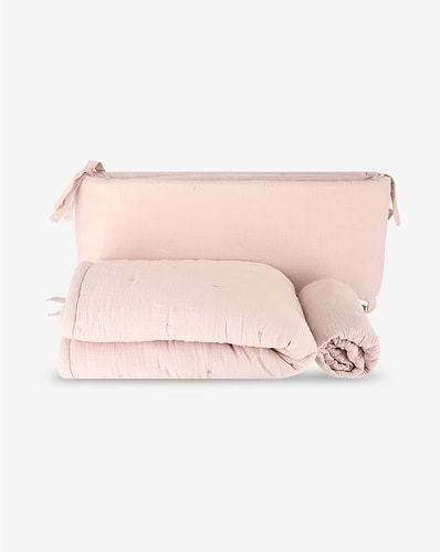 סט מצעים למיטת תינוק 3 חלקים 100% כותנה ליין MUSLIN - ורוד עתיק