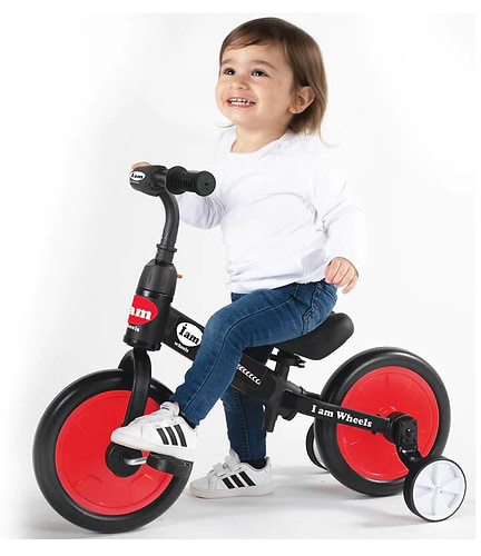 אופני איזון וגלגלי עזר 2 ב 1 צבע אדום