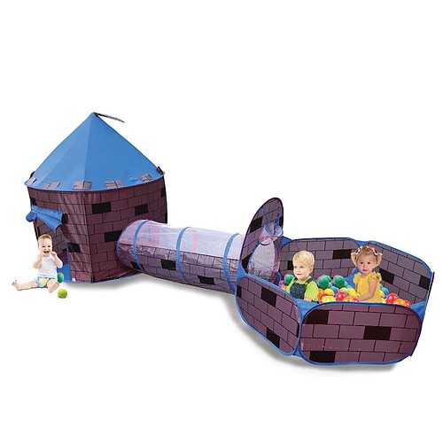 אוהל טירה קסומה 3 ב-1 עם 50 כדורים צבע כחול