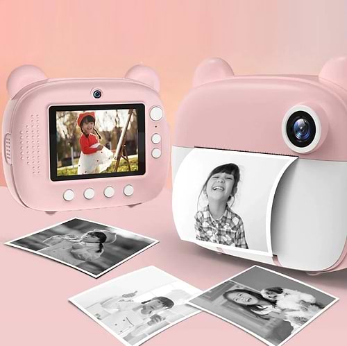 מצלמה דיגיטלית מדפיסה (כולל צילום סלפי) צבע ורוד כולל סלילים לכ-300 תמונות