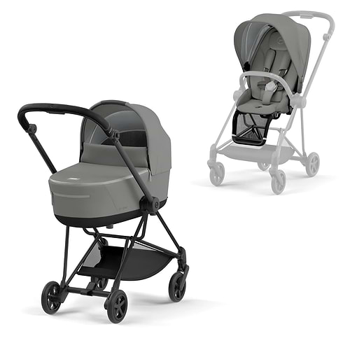 עגלת סייבקס מיוס 3 Mios שלד שחור ידית שחורה עם ריפוד אפור מלאנג'