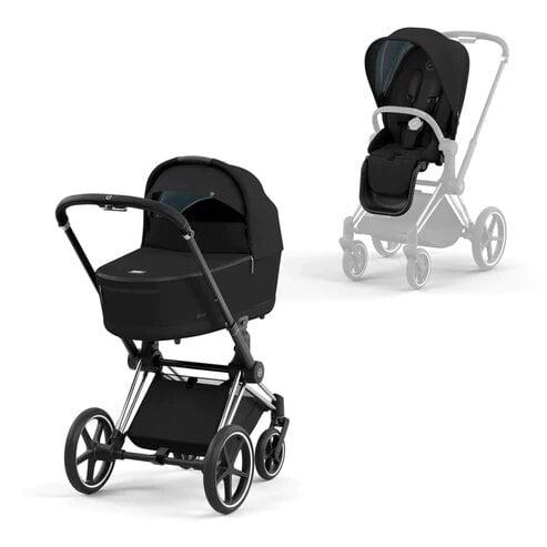 עגלת סייבקס פריאם 4 Priam שלד כסוף ידית שחורה עם ריפוד במגוון צבעים