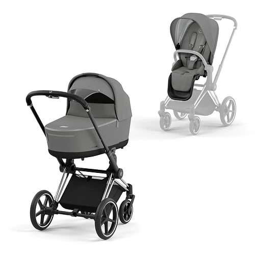 עגלת סייבקס פריאם 4 Priam שלד כסוף ידית שחורה עם ריפוד במגוון צבעים