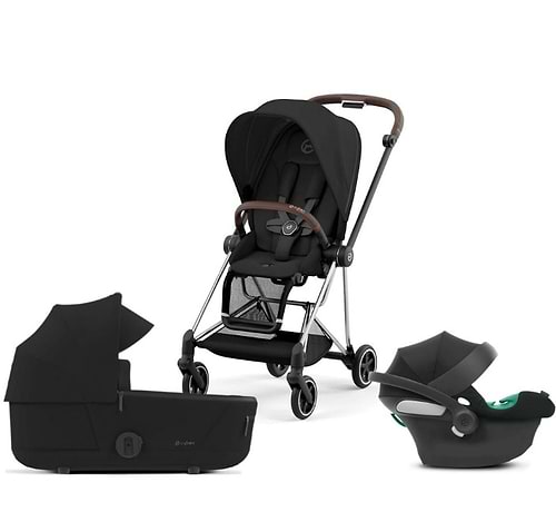 עגלת תינוק משולבת 3 חלקים מיוס Mios 3 - אמבטיה+טיולון+סלקל בצבע שחור