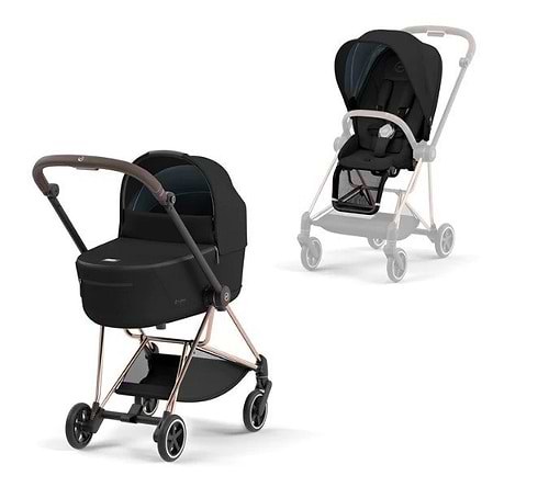 עגלת תינוק משולבת 3 חלקים מיוס Mios 3 - אמבטיה+טיולון+סלקל בצבע שחור