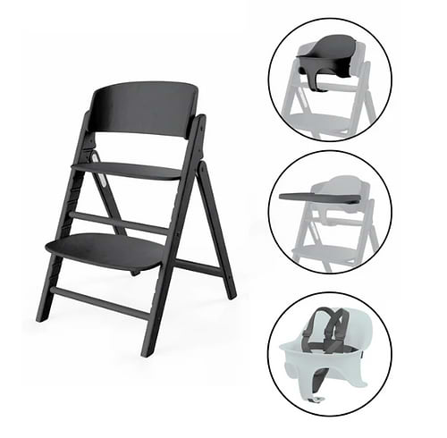 כיסא לתינוק Click & Fold 3-in-1 עם מגש, מושב תינוק ורתמת רצועות בצבע לבן