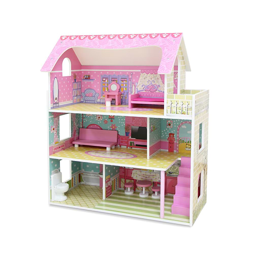 בית בובות מאובזר וילה 3 קומות Dollhouse Mension TX1055E ורוד