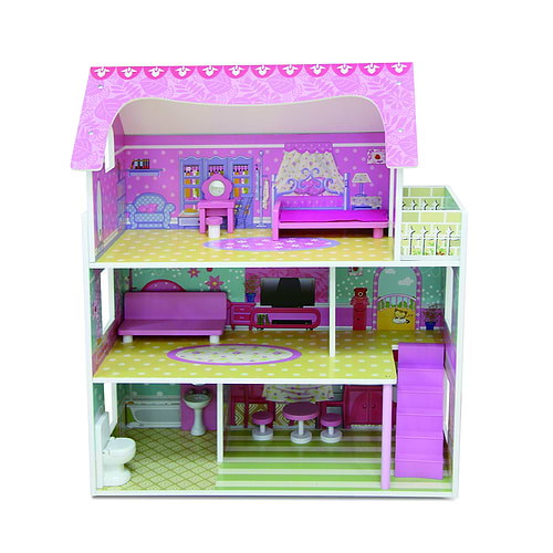 בית בובות מאובזר וילה 3 קומות Dollhouse Mension TX1055E ורוד