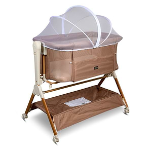 עריסה נצמדת כולל נדנוד מבית BÉBÉ מוקה עץ שניר מוצרי תינוקות