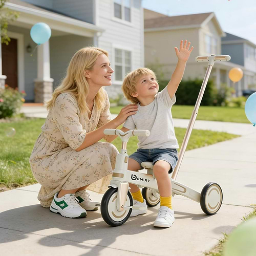 תלת אופן חדשי 4 ב1 דו כיווני - מבית ביסמרט BSMART בצבע לבן זהב