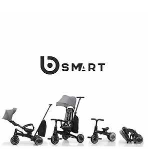 תלת אופן חדשי 5 ב1 דו כיווני מתקפל - מבית ביסמרט BSMART - אפור סמארט בייבי