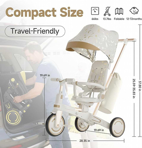תלת אופן חדשי 5 ב1 דו כיווני מתקפל - מבית ביסמרט BSMART - חום - אזל מהמלאי!