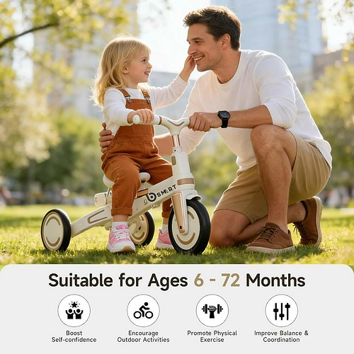 תלת אופן חדשי 5 ב1 דו כיווני מתקפל - מבית ביסמרט BSMART - זהב לבן-(רוזגולד)