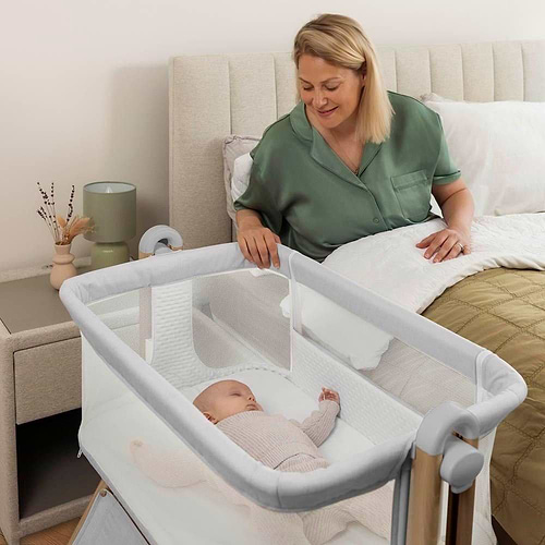 עריסה מתחברת BSMART בצבע אפור & טבעי ווש