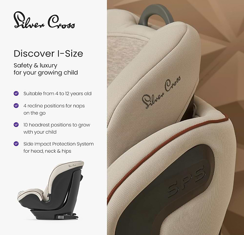 מושב בטיחות בוסטר Silver Cross Discover i-Size – הגנה ונוחות מקסימלית לגילאי 4 עד 12 בצבע שקד