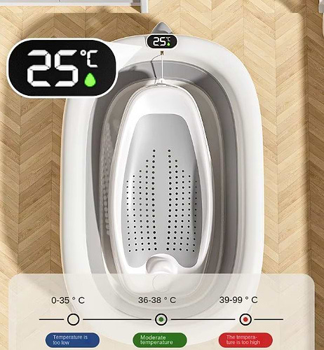 אמבטיה סילקון מתקפל +מעמד + מדחום מובנה בצבע ורוד