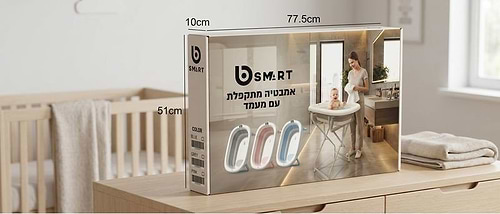 אמבטיה סילקון מתקפל +מעמד + מדחום מובנה בצבע ורוד