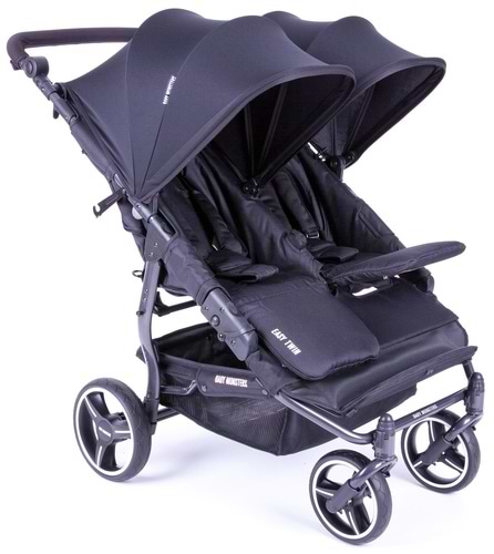 דגם חדש! עגלת תאומים צרה בייבי מונסטרס Easy Twin 3.0S עם מדרך רגלים מכוונן - שחור