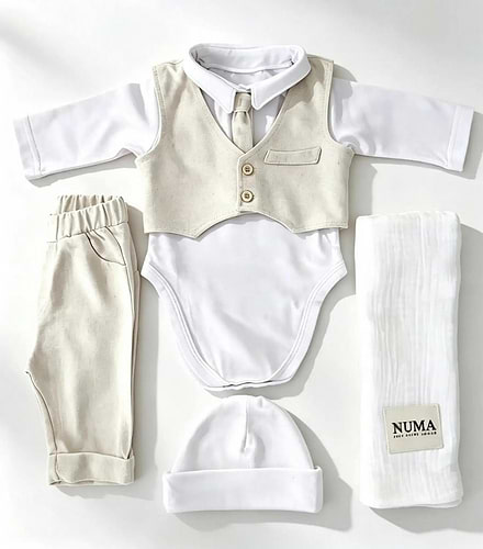 סט/ חליפת ברית לתינוק שישה חלקים-NUMA- טטרא לבן - NB-3M