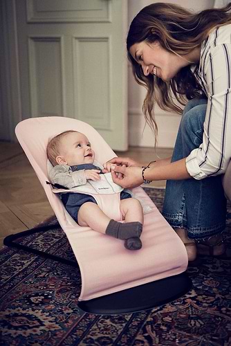 ‏טרמפולינה לתינוק Baby Bouncer כותנה - ורוד/אפור Light pink/Gray